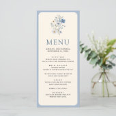Stofblauw Boho Wilde Bloemen Bruiloft Menu (Staand voorkant)