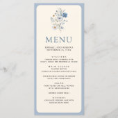 Stofblauw Boho Wilde Bloemen Bruiloft Menu (Voorkant)