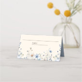 Stofblauw Boho Wilde Bloemen Bruiloft Plaatskaartje (Voorkant)