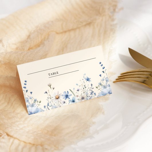 Stofblauw Boho Wilde Bloemen Bruiloft Plaatskaartje