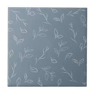 Stofblauw botanisch bladpatroon decoratieve kerami tegeltje