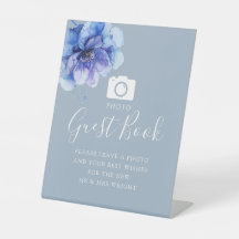 Stofblauw botanisch fotogastenboek bruiloft