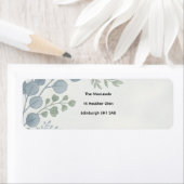 Stofblauw botanisch retouradreslabel etiket (Insitu)