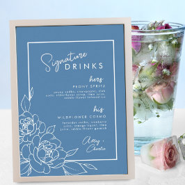 Stofblauw botanisch signature drank trouwteken poster