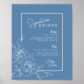 Stofblauw botanisch signature drank trouwteken poster (Voorkant)