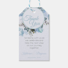 Stofblauw botanische bedankjes cadeaulabel