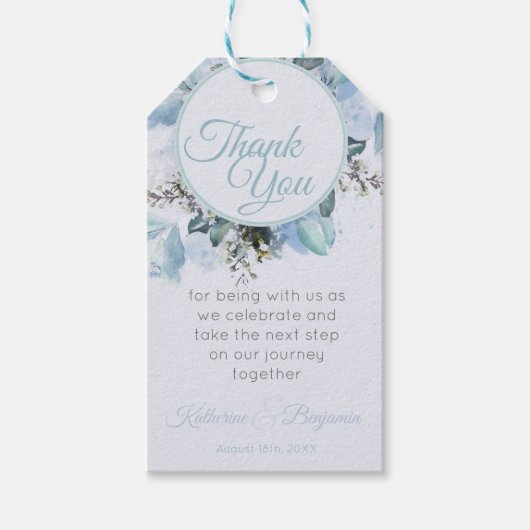 Stofblauw botanische bedankjes cadeaulabel (Voorkant)