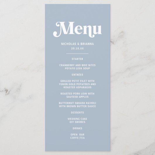 Stofblauw Bruiloft Menu (Voorkant)