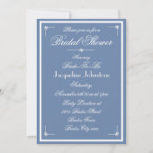 Stofblauw Bruiloft Witte Script Bruidsfeest Kaart (Voorkant)
