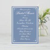 Stofblauw Bruiloft Witte Script Bruidsfeest Kaart (Staand voorkant)