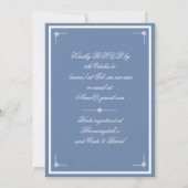 Stofblauw Bruiloft Witte Script Bruidsfeest Kaart (Achterkant)