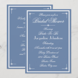 Stofblauw Bruiloft Witte Script Bruidsfeest Kaart