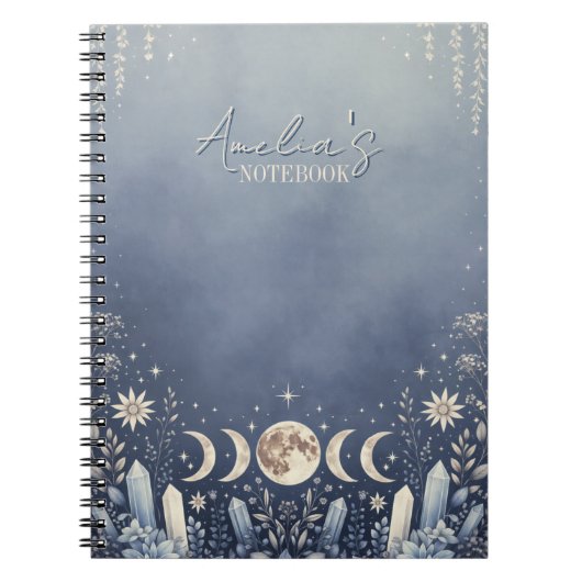 Stofblauw Celestial Maanfase Notitieboek Dagboek (Voorkant)
