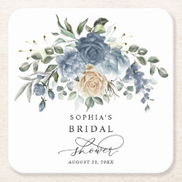 Stofblauw & Champagne Bloemachtige Bruidsdouche Kartonnen Onderzetters