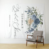 Stofblauw & Champagne Bloemige Bruidsfeest Wandkleed (In Situ (horizontaal))