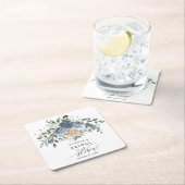 Stofblauw & Champagne Bloemige Bruiloftsshowers Kartonnen Onderzetters (Insitu)