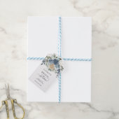 Stofblauw & Champagne Bloemrijke Bruidsdouche Cadeaulabel (Met Touw)