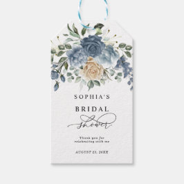 Stofblauw & Champagne Bloemrijke Bruidsdouche Cadeaulabel