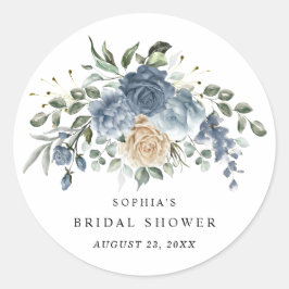 Stofblauw & Champagne Bloemrijke Bruidsdouche Ronde Sticker
