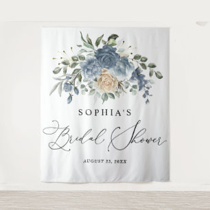 Stofblauw & Champagne Bloemrijke Bruidsdouche Wandkleed