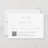 Stofblauw Chic | Traditioneel en QR-code RSVP Kaartje (Voorkant)