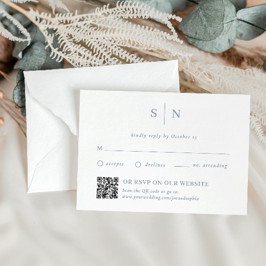 Stofblauw Chic | Traditioneel en QR-code RSVP Kaartje