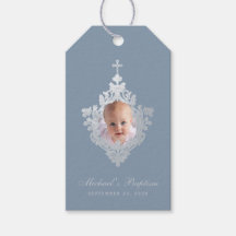 Stofblauw Doop Elegante Jongens Foto Vintage Wapen