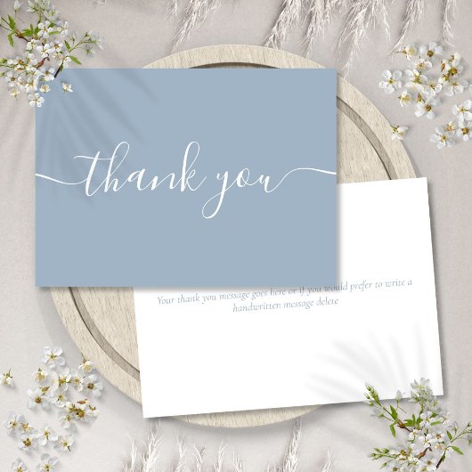 Stofblauw Eenvoudig Modern Elegant Script Bedankkaart