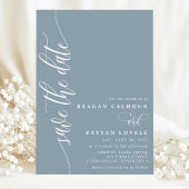 Stofblauw Eenvoudig Moderne Script Bewaar de Datum Save The Date