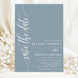 Stofblauw Eenvoudig Moderne Script Bewaar de Datum Save The Date