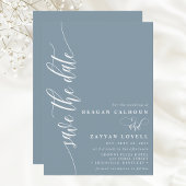 Stofblauw Eenvoudig Moderne Script Bewaar de Datum Save The Date