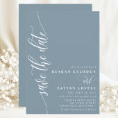 Stofblauw Eenvoudig Moderne Script Bewaar de Datum Save The Date
