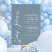 Stofblauw Eenvoudige Moderne Script Babyborrel Kaart