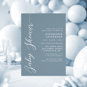 Stofblauw Eenvoudige Moderne Script Babyborrel Kaart