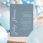 Stofblauw Eenvoudige Moderne Script Babyborrel Kaart