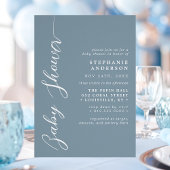 Stofblauw Eenvoudige Moderne Script Babyborrel Kaart
