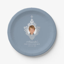 Stofblauw Eerste Communie jongen foto nep zilver