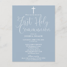 Stofblauw Eerste Heilige Communie Save The Date Briefkaart