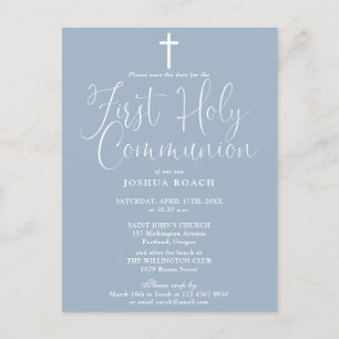 Stofblauw Eerste Heilige Communie Save The Date Briefkaart