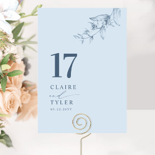 Stofblauw Elegant, Minimaal Botanisch Huwelijk Kaart