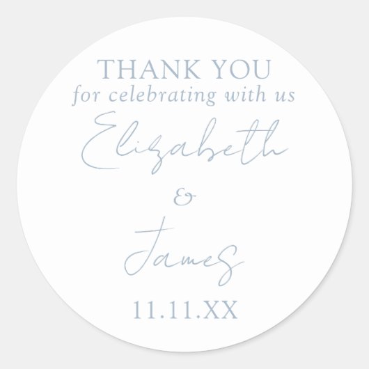 Stofblauw Elegant Schrift Huwelijk Bedankt Ronde Sticker (Voorkant)