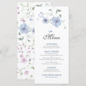 Stofblauw Elegant Waterverf Bloem Bruiloft Menu (Voorkant / Achterkant)
