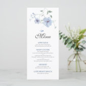 Stofblauw Elegant Waterverf Bloem Bruiloft Menu (Staand voorkant)