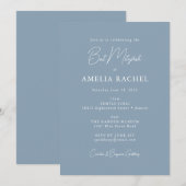 Stofblauw Elegante Bat Mitzvah Moderne Script Chic Kaart (Voorkant / Achterkant)
