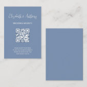 Stofblauw Elegante Schrift | QR Code Huwelijksreac Informatiekaartje (Voorkant / Achterkant)