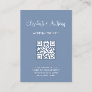 Stofblauw Elegante Schrift   QR Code Huwelijksreac Informatiekaartje
