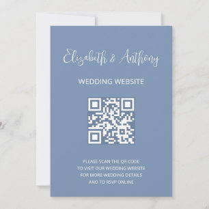 Stofblauw Elegante Script   QR Code Huwelijksreact Kaart
