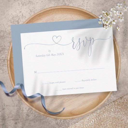 Stofblauw Ellegant Script Hart Eenvoudig RSVP Kaartje