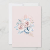 Stofblauw en Blozende Roze Bruiloft Kaart (Achterkant)