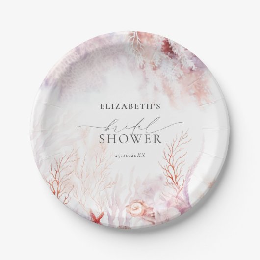 Stofblauw en blozende roze Flora bruidsfeestje Papieren Bordje (Voorkant)
